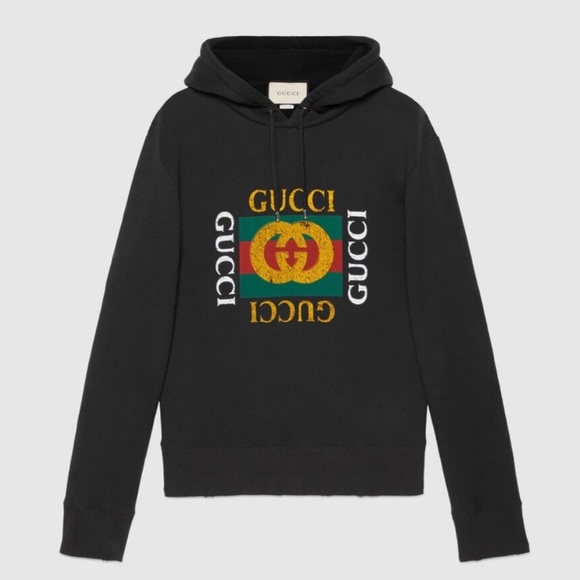 GG authentic & RARE black distressed Gucci Men’s hoodie sizeM, but can fit L. - Picture 1 of 10